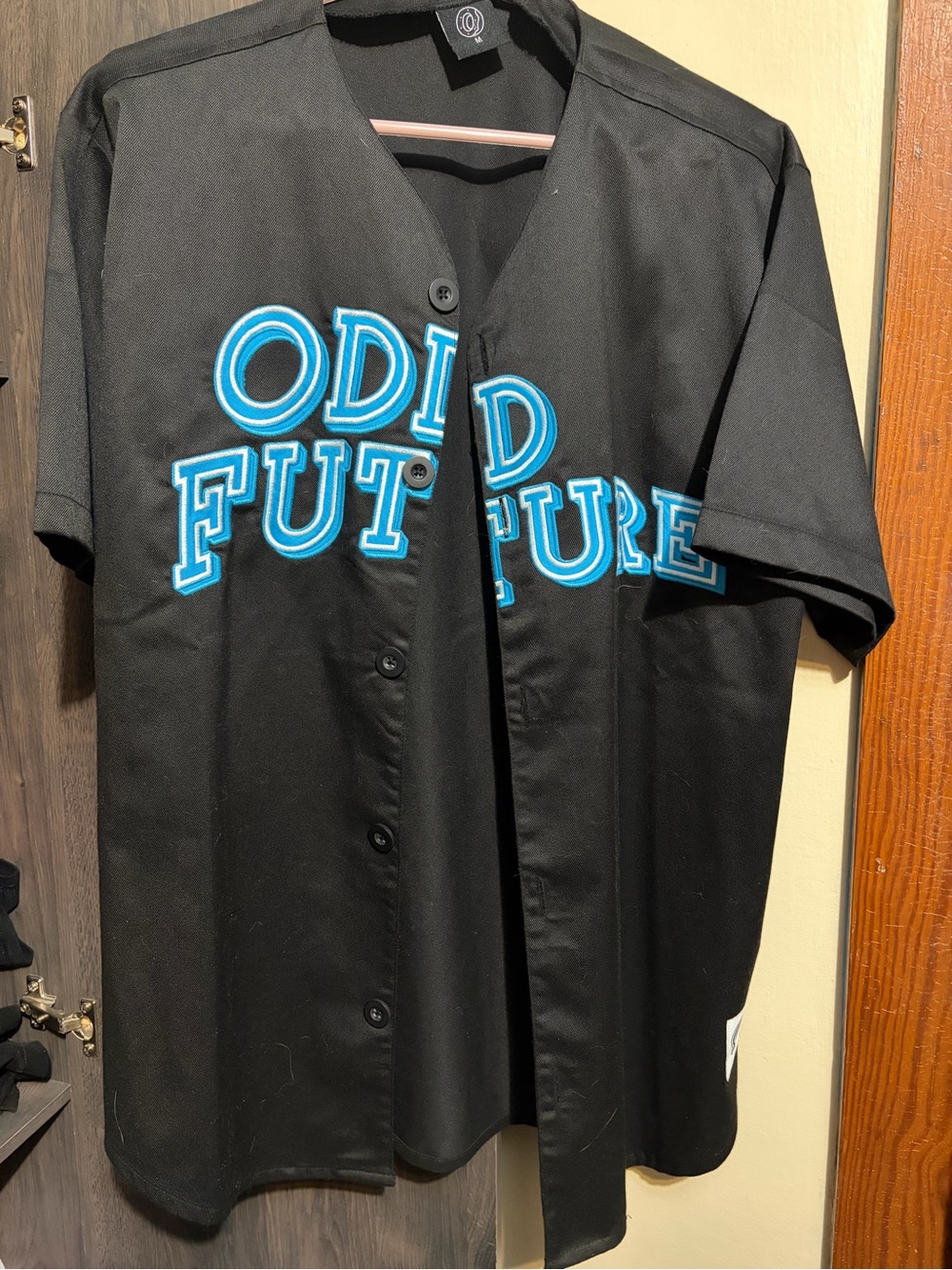 Odd Future Black Jersey Shirt with Bright Blue Embroidered Logo